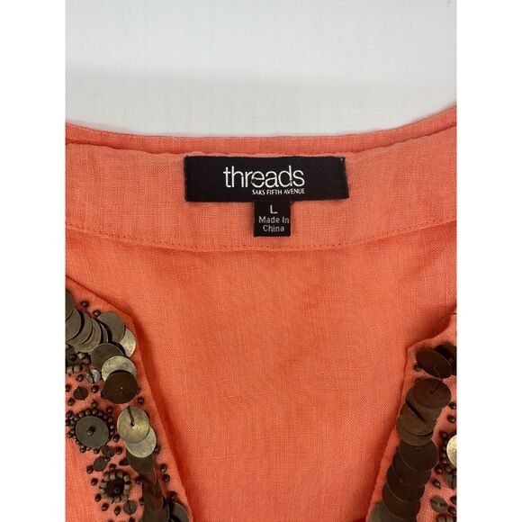 Threads Tunic for Women with Sequins Sz L Deep V Neck Long Sleeves Orange - Picture 6 of 7